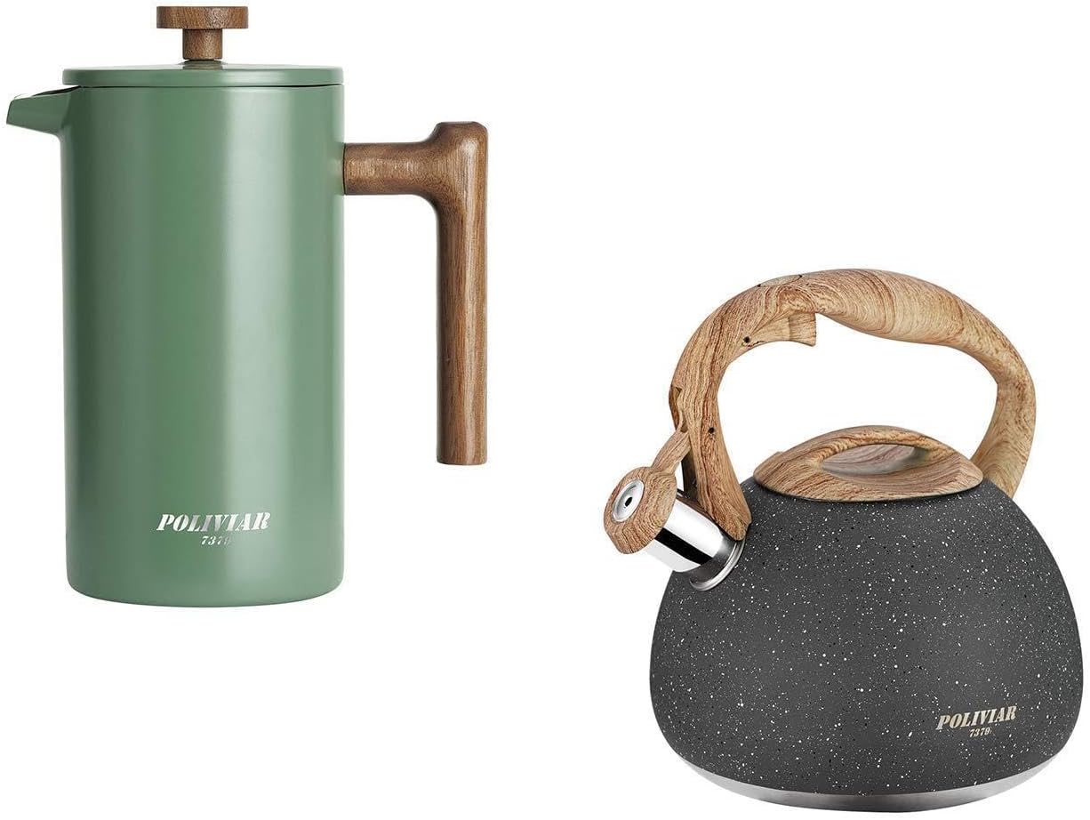 French Press Coffee Maker - ชุดเครื่องชงกาแฟเฟรนช์เพรส POLIVIAR ขนาด 34 ออนซ์ และกาต้มน้ำชาขนาด