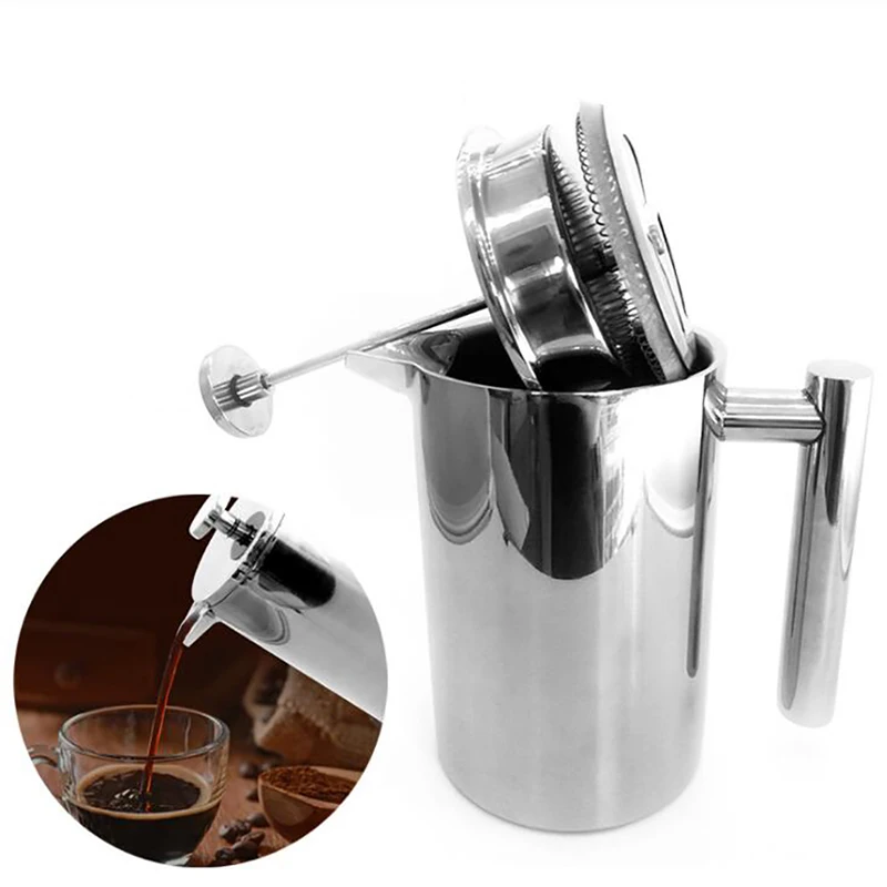French Press Coffee Maker - กระติกกาแฟแบบสองชั้นเก็บความร้อนพร้อมตัวกรอง ทนความร้อน ชงกาแฟแบบเฟรนช์เพรส ป้องกันสนิม ใช้สำหรับชงชาได้ มาตรฐานสำหรับอาหาร