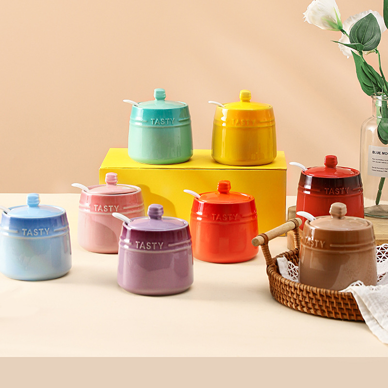Korean Kitchen Gadgets - Ice Cream Gradient Rainbow สีเซรามิคเครื่องปรุงรส Jar