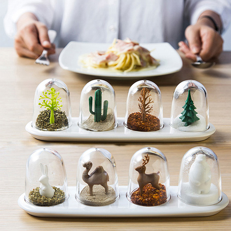 Korean Kitchen Gadgets - 4Pcs โฟร์ซีซั่นส์เครื่องเทศเครื่องเทศสัตว์สร้างสรรค์เครื่องปรุงรสเกลือน้ำตาลพริกไทย Shaker เครื่องมือทำอาหารอุปกรณ์ทำครัว